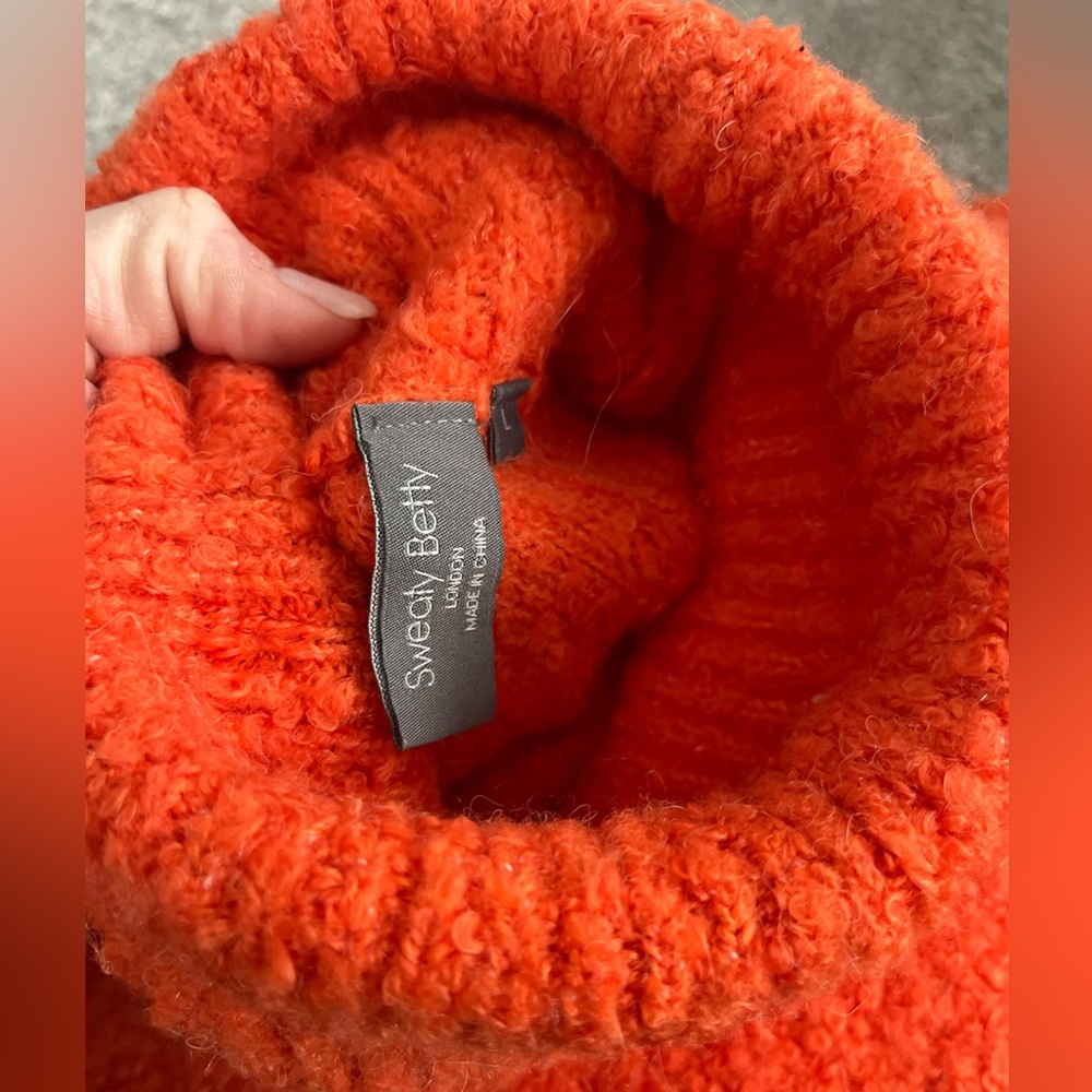 Sweaty Betty Vibrant Orange Chunky Knitwear turtleneck sweater Size Large warm - Picture 2 of 5